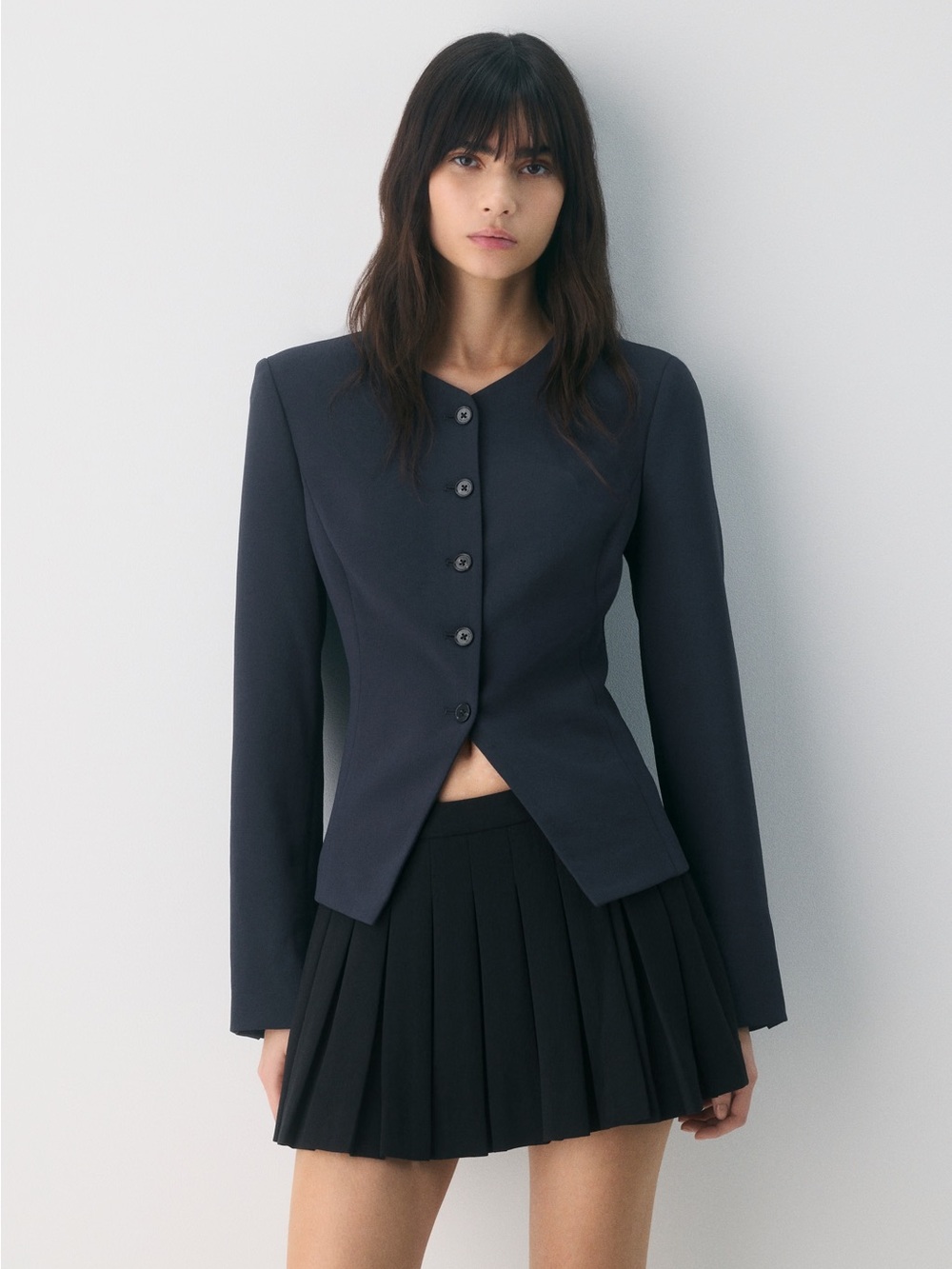 Wilfred Black Regal Blazer - Round-Neck Buttoned Blazer